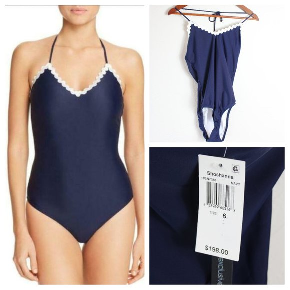 Shoshanna Other - Shoshanna Halter Scalloped One Piece Swimsuit Navy Blue Sz 2 6 8 NWT